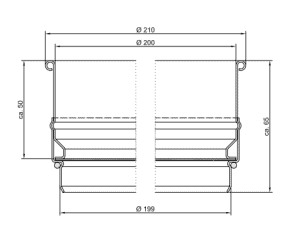 Technische Zeichnung des Analysensiebs 200 mm nach DIN ISO 3310-1.