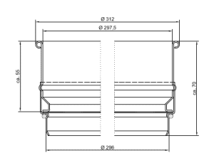Technische Zeichnung des Analysensiebs 300 mm nach DIN ISO 3310-1.