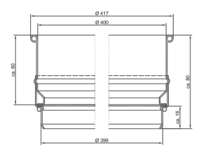 Technische Zeichnung des Analysensiebs 200 mm nach DIN ISO 3310-1.